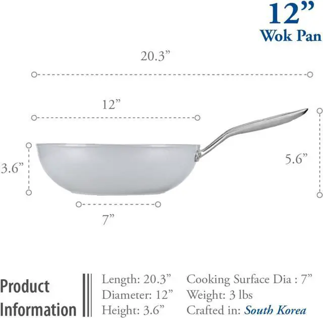 Alt view image 5 of 7 - TECHEF - CeraTerra 12" Ceramic Nonstick Flat Bottom Wok/Stir-Fry Pan - PFOA, PTFE, PFAS Free, Dishwasher and Oven Safe, Made in Korea (12-in)