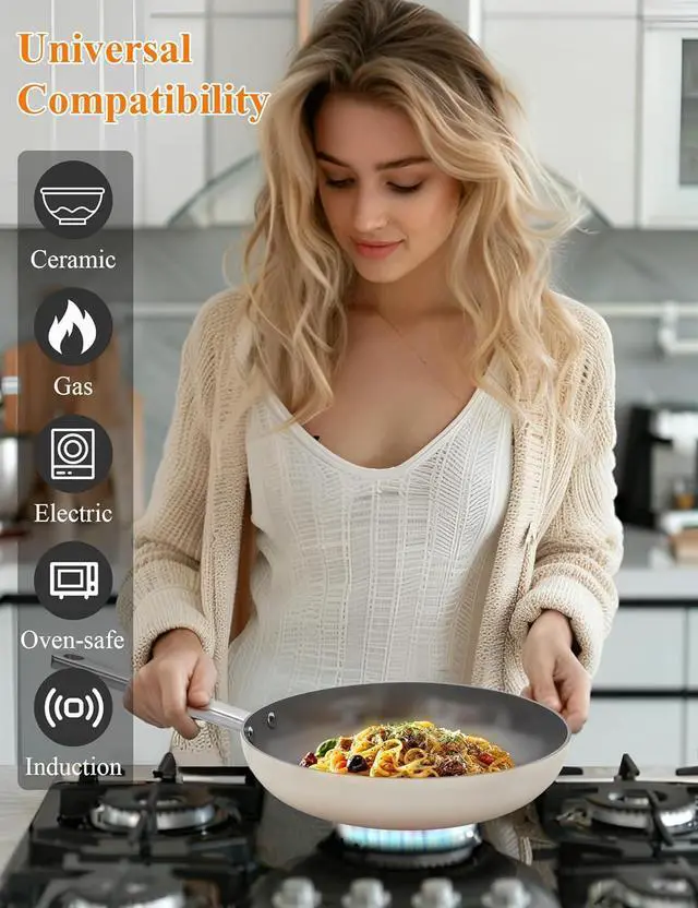 Alt view image 5 of 5 - 8 Inch Nonstick Ceramic Frying Pan Healthy Frying Pan Even Heat Distribution Skillet Dishwasher Safe Pan Induction Compatible Ceramic Pan PFOA Free