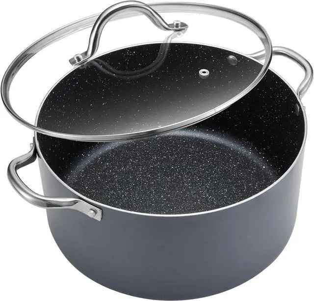Main image of BEZIA 10 Quart Cooking Pot, Large Non Stick Induction Stock Pot with Lid, All Stove Compatible, 10 QT Aluminum Soup/Stew Pot For Large-batch Cooking, Grey
