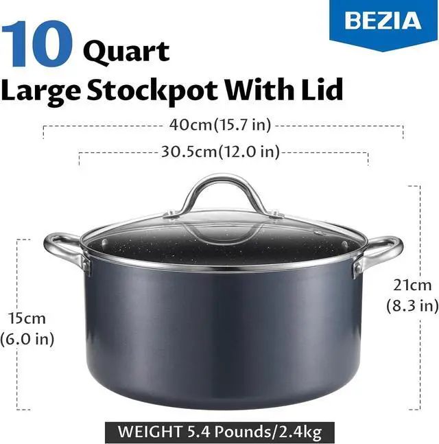 Alt view image 2 of 7 - BEZIA 10 Quart Cooking Pot, Large Non Stick Induction Stock Pot with Lid, All Stove Compatible, 10 QT Aluminum Soup/Stew Pot For Large-batch Cooking, Grey