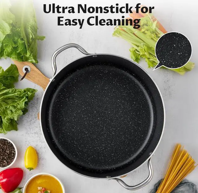 Alt view image 3 of 7 - BEZIA 10 Quart Cooking Pot, Large Non Stick Induction Stock Pot with Lid, All Stove Compatible, 10 QT Aluminum Soup/Stew Pot For Large-batch Cooking, Grey