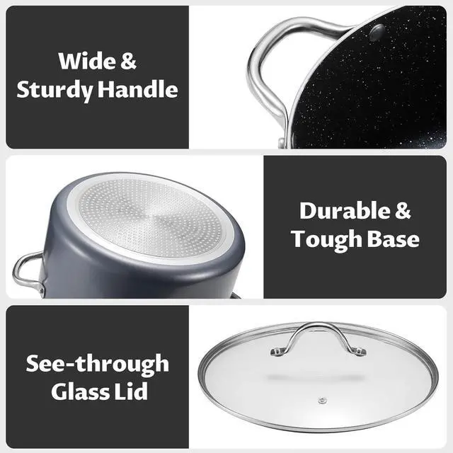 Alt view image 6 of 7 - BEZIA 10 Quart Cooking Pot, Large Non Stick Induction Stock Pot with Lid, All Stove Compatible, 10 QT Aluminum Soup/Stew Pot For Large-batch Cooking, Grey
