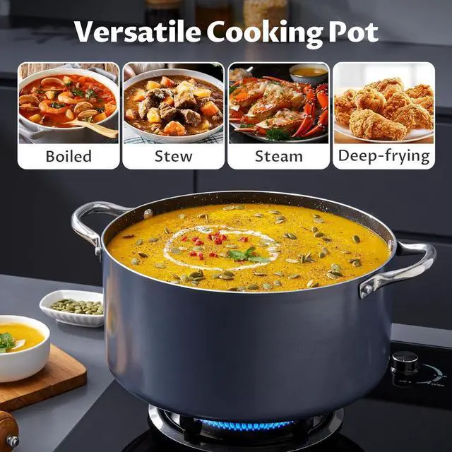 Alt view image 7 of 7 - BEZIA 10 Quart Cooking Pot, Large Non Stick Induction Stock Pot with Lid, All Stove Compatible, 10 QT Aluminum Soup/Stew Pot For Large-batch Cooking, Grey