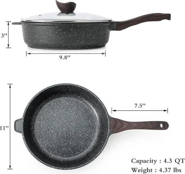 Alt view image 6 of 6 - Nonstick Deep Frying Pan with Lid, 11 Inch Non Stick Skillet, Saute Pan for Cooking, Healthy Non Toxic Chef Pan, Induction Cookware, PFOA Free