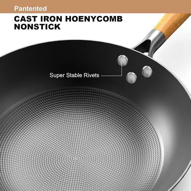 Alt view image 2 of 6 - imarku NonStick Wok Pan, 12.6 inch Woks & Stir-Fry Pans Nonstick, Cast Iron Wok with Detachable Handle, Easy Clean Nonstick Frying Pan, Compatible with All Cooktops, Best Gifts for Women/Men