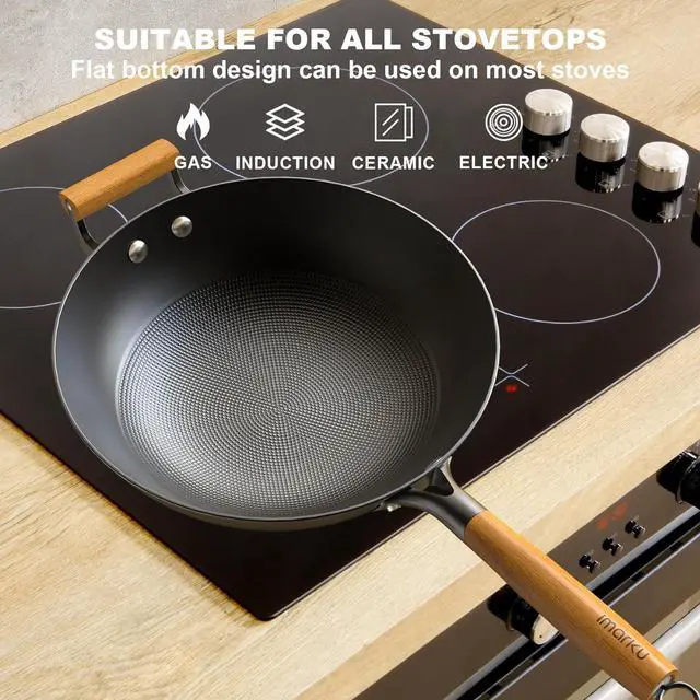 Alt view image 4 of 6 - imarku NonStick Wok Pan, 12.6 inch Woks & Stir-Fry Pans Nonstick, Cast Iron Wok with Detachable Handle, Easy Clean Nonstick Frying Pan, Compatible with All Cooktops, Best Gifts for Women/Men