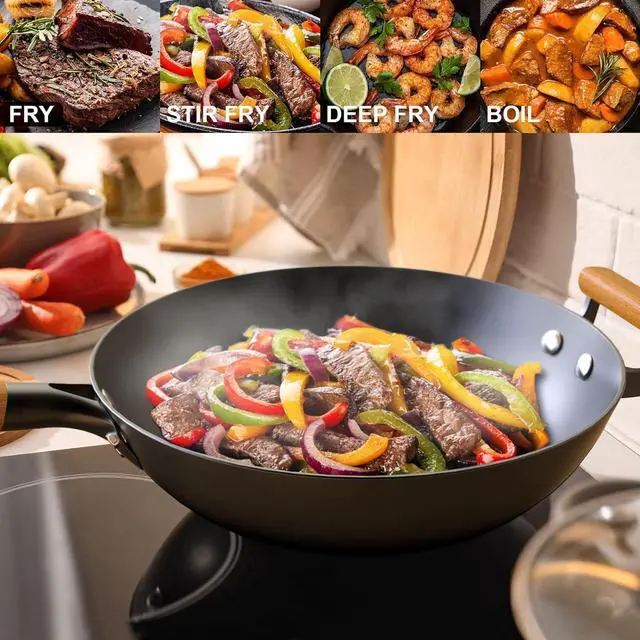 Alt view image 6 of 6 - imarku NonStick Wok Pan, 12.6 inch Woks & Stir-Fry Pans Nonstick, Cast Iron Wok with Detachable Handle, Easy Clean Nonstick Frying Pan, Compatible with All Cooktops, Best Gifts for Women/Men
