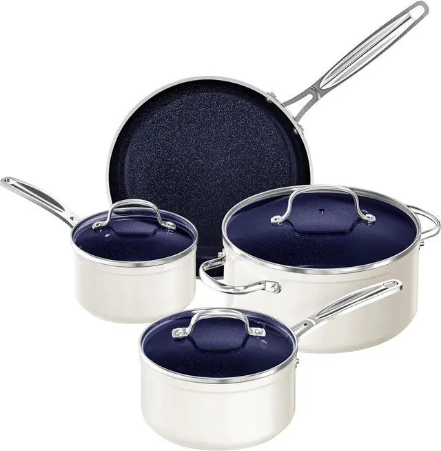 Main image of Nuwave 7pc Cookware Set Healthy Duralon Blue Ceramic Nonstick Coated, Diamond Infused Scratch-Resistant, PFAS Free, Oven Safe, Induction Ready & Evenly Heats, Tempered Glass Lids & Stay-Cool Handle