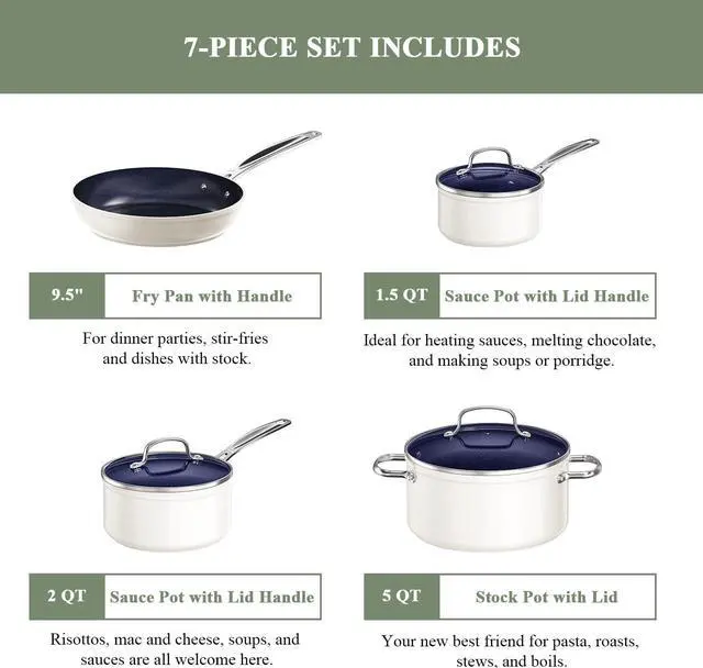 Alt view image 2 of 7 - Nuwave 7pc Cookware Set Healthy Duralon Blue Ceramic Nonstick Coated, Diamond Infused Scratch-Resistant, PFAS Free, Oven Safe, Induction Ready & Evenly Heats, Tempered Glass Lids & Stay-Cool Handle