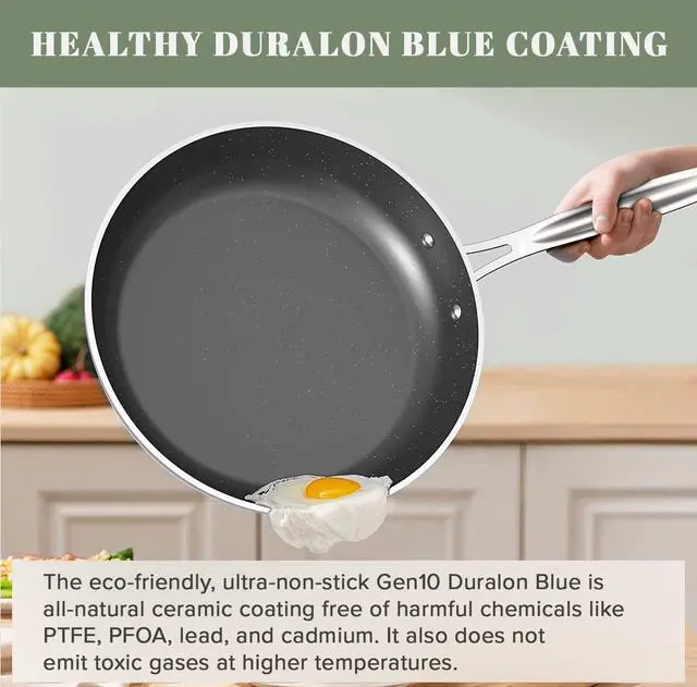 Alt view image 7 of 7 - Nuwave 7pc Cookware Set Healthy Duralon Blue Ceramic Nonstick Coated, Diamond Infused Scratch-Resistant, PFAS Free, Oven Safe, Induction Ready & Evenly Heats, Tempered Glass Lids & Stay-Cool Handle