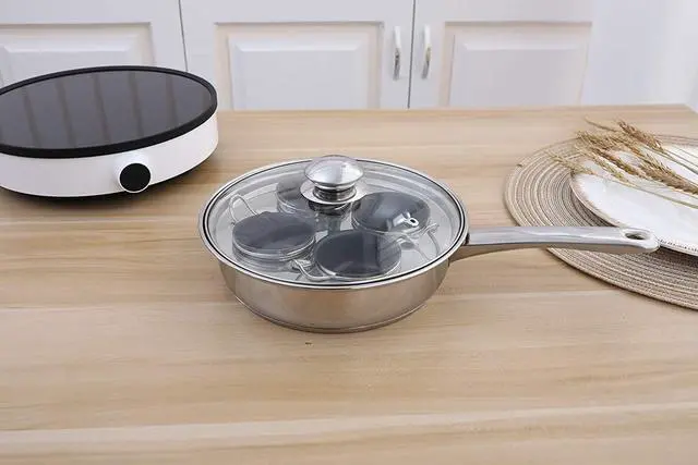 Alt view image 4 of 6 - 4 Cups Egg Poacher Pan - Stainless Steel Poached Egg Cooker  Induction Cooktop Egg Poachers Cookware Set with 4 Nonstick Large PFOA FREE Egg Poacher Cups and Silicone Spatula