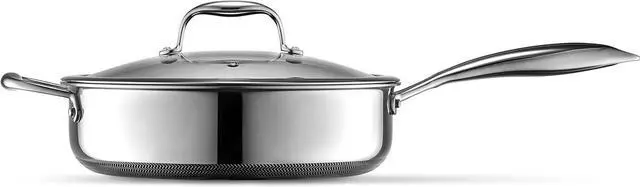 Alt view image 3 of 6 - HexClad Hybrid Nonstick 3.3 Qt Deep Sauté Pan and Lid, Dishwasher and Oven-Safe, Induction Ready, Compatible with All Cooktops