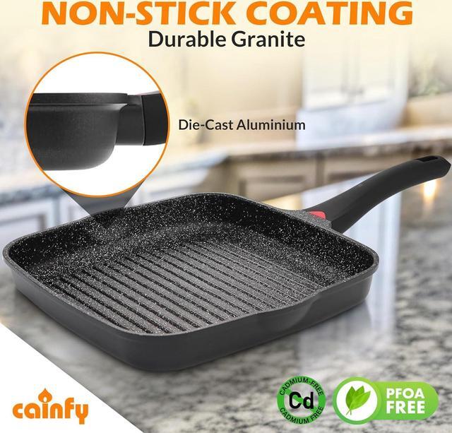 Alt view image 5 of 7 - 11 Inch Non Stick Grill Pan Granite Coated with Pour Spout - Lightweight 2.66 Quart Grill Pan for Indoor Cooking with Grip Handle - Induction Compatible PFOA Free Stove Top Grill (Black)