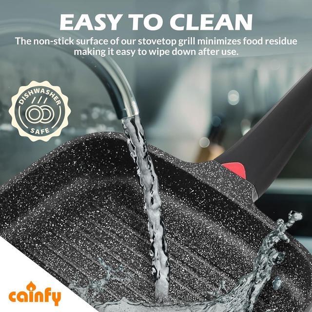 Alt view image 6 of 7 - 11 Inch Non Stick Grill Pan Granite Coated with Pour Spout - Lightweight 2.66 Quart Grill Pan for Indoor Cooking with Grip Handle - Induction Compatible PFOA Free Stove Top Grill (Black)