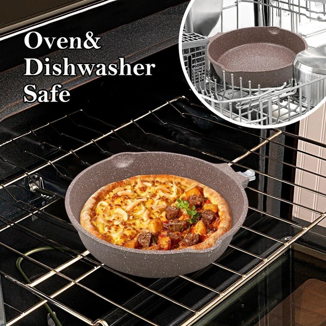 Alt view image 4 of 6 - 8 Inch Nonstick Ceramic Deep Frying Pan, Small Egg Omelette Pan with Removable Handle, Aluminum Sauté Pan Compatible with All Stovetops, Dishwasher& Oven Safe (Brown)