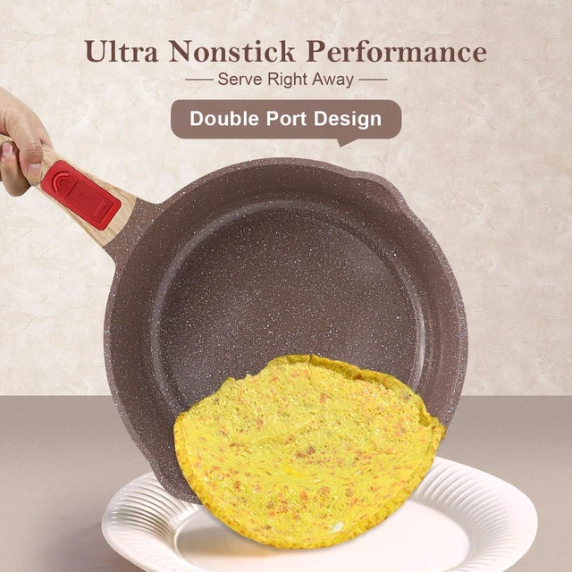Alt view image 5 of 6 - 8 Inch Nonstick Ceramic Deep Frying Pan, Small Egg Omelette Pan with Removable Handle, Aluminum Sauté Pan Compatible with All Stovetops, Dishwasher& Oven Safe (Brown)