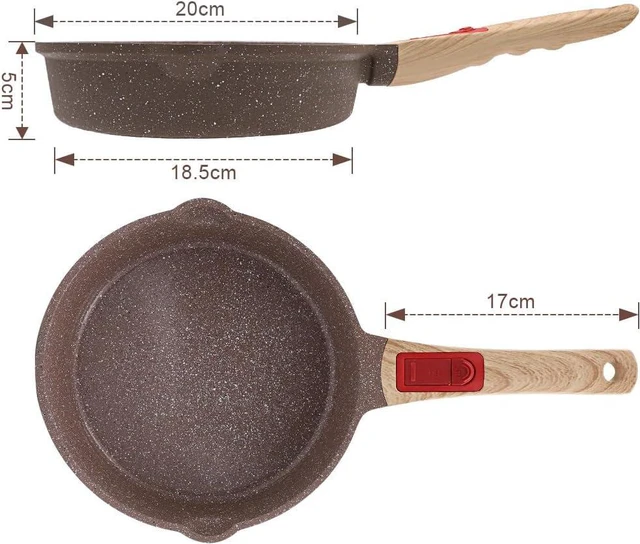 Alt view image 6 of 6 - 8 Inch Nonstick Ceramic Deep Frying Pan, Small Egg Omelette Pan with Removable Handle, Aluminum Sauté Pan Compatible with All Stovetops, Dishwasher& Oven Safe (Brown)