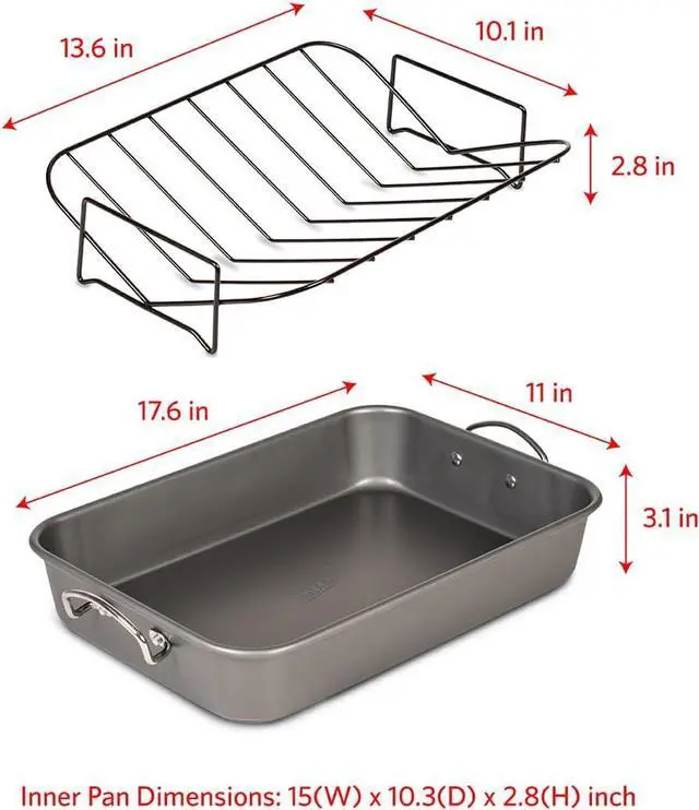 Alt view image 6 of 6 - Glad Roasting Pan Nonstick 11x15 - Heavy Duty Metal Bakeware Dish with Rack - Large Oven Roaster Tray for Baking Turkey, Chicken, and Veggies