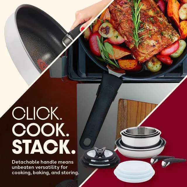 Alt view image 3 of 7 - T-fal Ingenio Expertise Stainless Steel Cookware Set 13 Piece, Induction, Stackable Cookware, Pots and Pans Set, RV, Camping, Kitchen Fry Pans, Dishwasher Safe, Detachable/ Removable Handle, Silver
