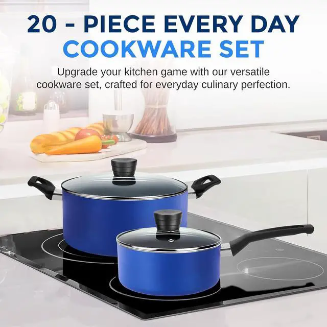 Alt view image 2 of 7 - SereneLife 20-Piece Blue Cookware and Knives Set - Includes Multi-Sized Nonstick Pots and Pans with Lids and Utensils, Heat Resistant, Dishwasher Safe
