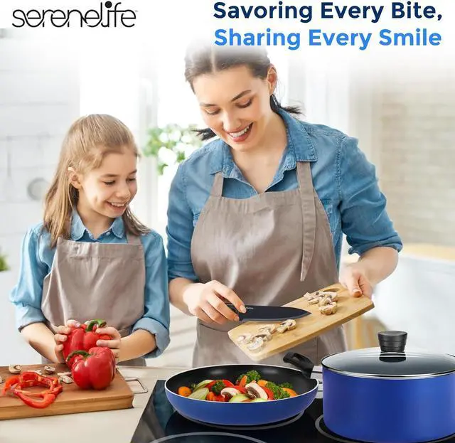 Alt view image 7 of 7 - SereneLife 20-Piece Blue Cookware and Knives Set - Includes Multi-Sized Nonstick Pots and Pans with Lids and Utensils, Heat Resistant, Dishwasher Safe