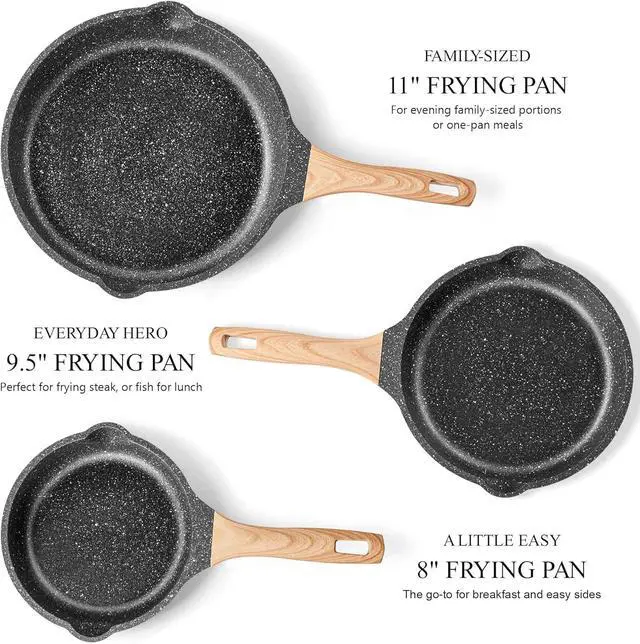 Alt view image 2 of 6 - Non Stick Frying Pan Set Granite Skillet Set with 100% PFOA & PTFE Free, Induction Egg Omelette Pans for Cooking Pan Set, Cookware Set Nonstick Pots and Pans Set Gift for Women