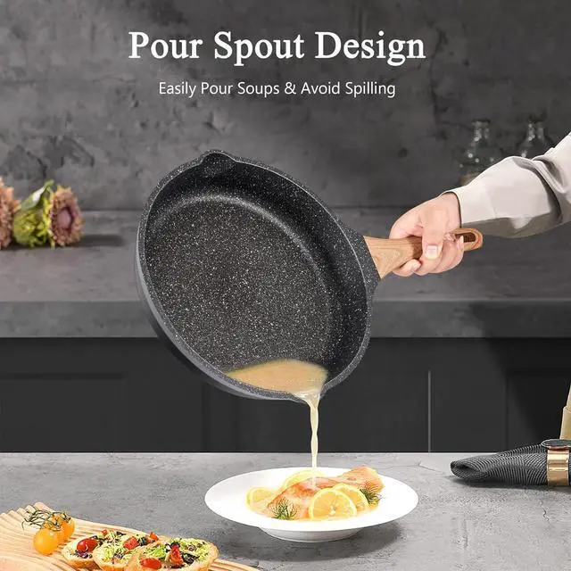 Alt view image 4 of 6 - Non Stick Frying Pan Set Granite Skillet Set with 100% PFOA & PTFE Free, Induction Egg Omelette Pans for Cooking Pan Set, Cookware Set Nonstick Pots and Pans Set Gift for Women