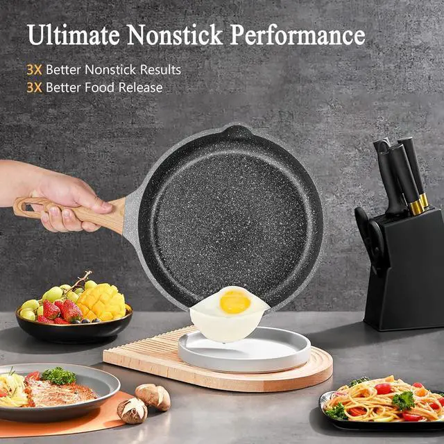 Alt view image 5 of 6 - Non Stick Frying Pan Set Granite Skillet Set with 100% PFOA & PTFE Free, Induction Egg Omelette Pans for Cooking Pan Set, Cookware Set Nonstick Pots and Pans Set Gift for Women