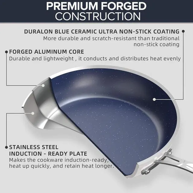 Alt view image 3 of 7 - Nuwave 3-Piece 8, 10, 12 Forged Lightweight Frying Pan Set, G10 Healthy Duralon Blue Ceramic Ultra Non-Stick, Ergonomic Stay-Cool Handles, Induction-Ready & Works on All Cooktops