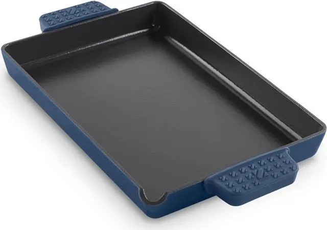 Main image of DASH Zakarian by Dash 9"x13" Nonstick Cast Iron Pan with Pour Spout and Removable Silicone Grips for Searing, Baking, Broiling, Grilling and more - Blue