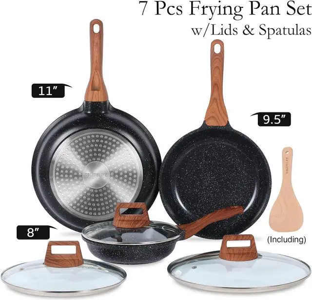 Alt view image 2 of 7 - ESLITE LIFE Nonstick Ceramic Frying Pans Skillets Set with Lids, Non-Toxic Egg Omelette Kitchen Cooking Pans Compatible with All Stovetops (Gas, Electric & Induction), PTFE & PFOA Free (Black)