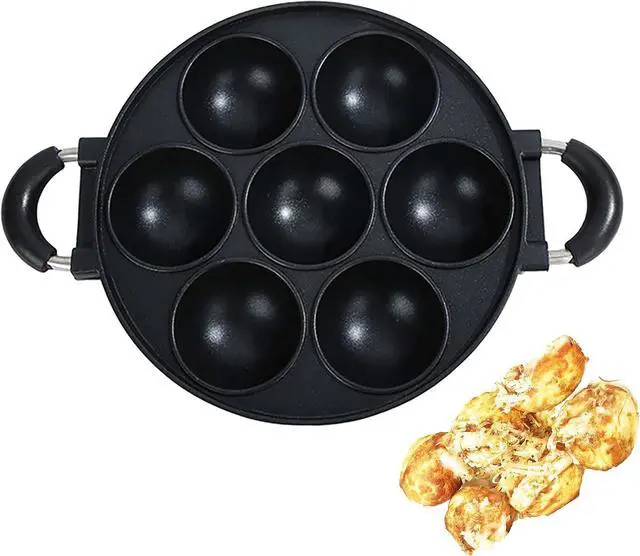 Main image of Japan large aperture takoyaki pan,cake mold baking pan,making masa (rice pancake),fry eggs,Poffertjes pan,Appam pan,Banh khot pan,Masa pan,cupcake pan,takoyaki maker,Nonstick,0.95kg(7 Hole)