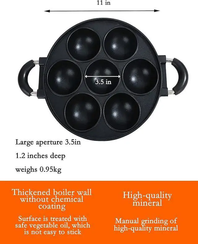 Alt view image 2 of 7 - Japan large aperture takoyaki pan,cake mold baking pan,making masa (rice pancake),fry eggs,Poffertjes pan,Appam pan,Banh khot pan,Masa pan,cupcake pan,takoyaki maker,Nonstick,0.95kg(7 Hole)
