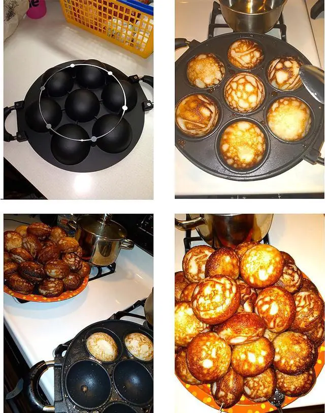 Alt view image 4 of 7 - Japan large aperture takoyaki pan,cake mold baking pan,making masa (rice pancake),fry eggs,Poffertjes pan,Appam pan,Banh khot pan,Masa pan,cupcake pan,takoyaki maker,Nonstick,0.95kg(7 Hole)