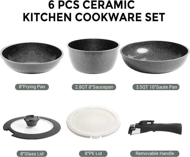Alt view image 2 of 7 - ZHANG XIAO QUAN SINCE 1628 Pots and Pans Set Non Stick, Black Pots and Pans Set, 6PCS Aluminium Oven Safe Cookware Set, PTFE/PFAS/PFOA Free Cookware, Non Stick Pots and Pan Set Detachable Handle