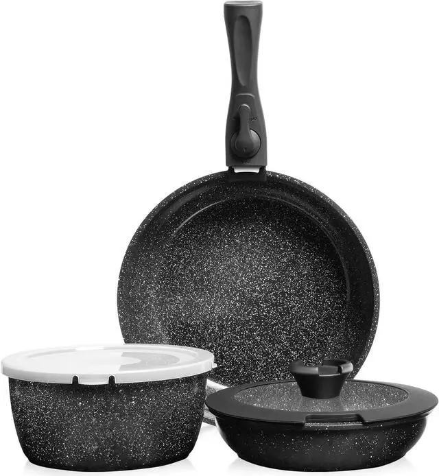Main image of ZHANG XIAO QUAN SINCE 1628 Pots and Pans Set Non Stick, Black Pots and Pans Set, 6PCS Aluminium Oven Safe Cookware Set, PTFE/PFAS/PFOA Free Cookware, Non Stick Pots and Pan Set Detachable Handle