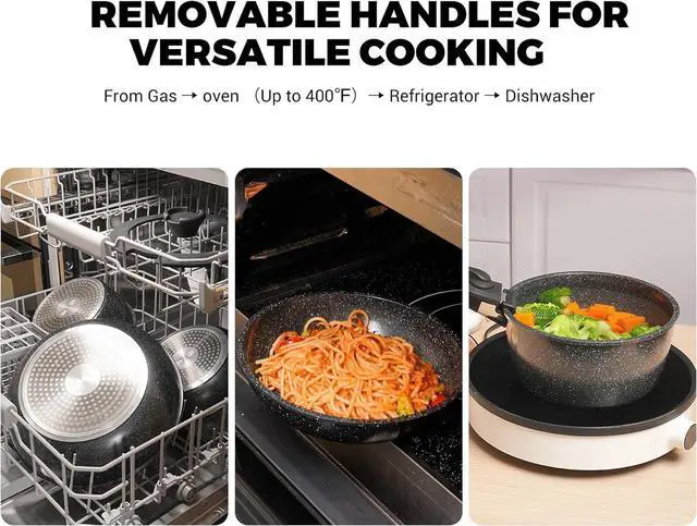 Alt view image 4 of 7 - ZHANG XIAO QUAN SINCE 1628 Pots and Pans Set Non Stick, Black Pots and Pans Set, 6PCS Aluminium Oven Safe Cookware Set, PTFE/PFAS/PFOA Free Cookware, Non Stick Pots and Pan Set Detachable Handle