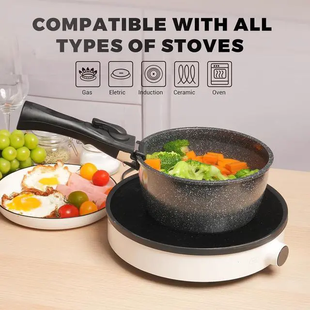Alt view image 5 of 7 - ZHANG XIAO QUAN SINCE 1628 Pots and Pans Set Non Stick, Black Pots and Pans Set, 6PCS Aluminium Oven Safe Cookware Set, PTFE/PFAS/PFOA Free Cookware, Non Stick Pots and Pan Set Detachable Handle