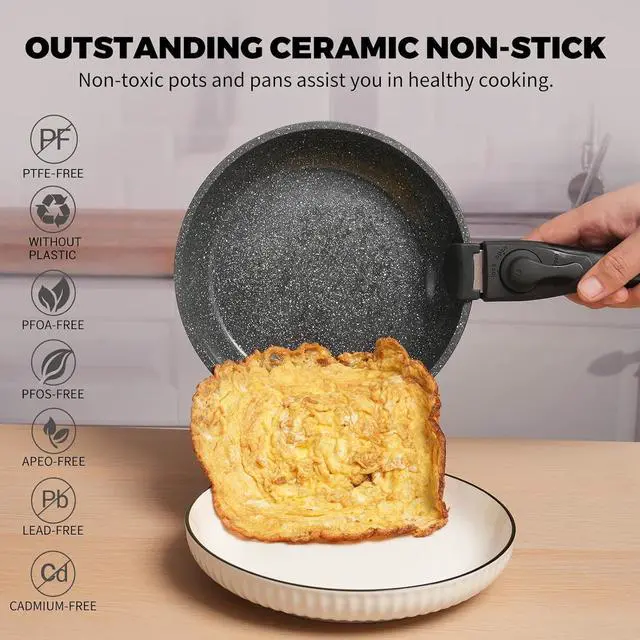 Alt view image 6 of 7 - ZHANG XIAO QUAN SINCE 1628 Pots and Pans Set Non Stick, Black Pots and Pans Set, 6PCS Aluminium Oven Safe Cookware Set, PTFE/PFAS/PFOA Free Cookware, Non Stick Pots and Pan Set Detachable Handle