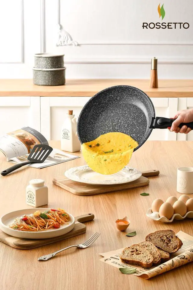 Alt view image 4 of 7 - ROSSETTO 16pcs Pots and Pans Set Non Stick from France, Ceramic Cookware Set with Removable Handle, Induction RV Kitchen Cookware Set, Stackable, PFOA and PFAS Free, Oven Safe, Black Granite
