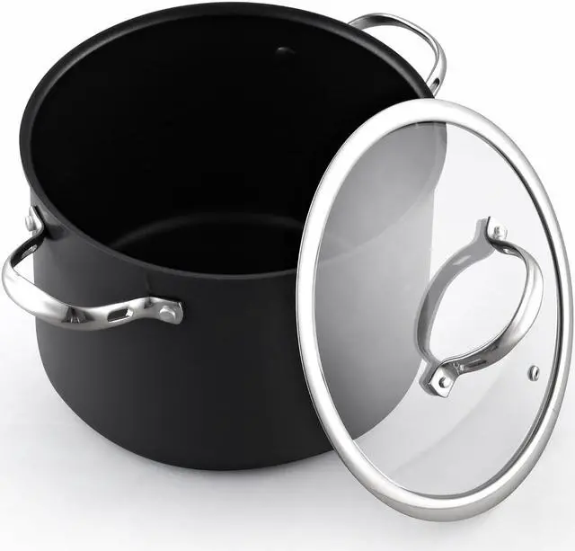Alt view image 7 of 7 - Cooks Standard Stockpot Dutch Oven Casserole with Glass Lid, 8-Quart Classic Hard Anodized Nonstick Soup Pot, Black