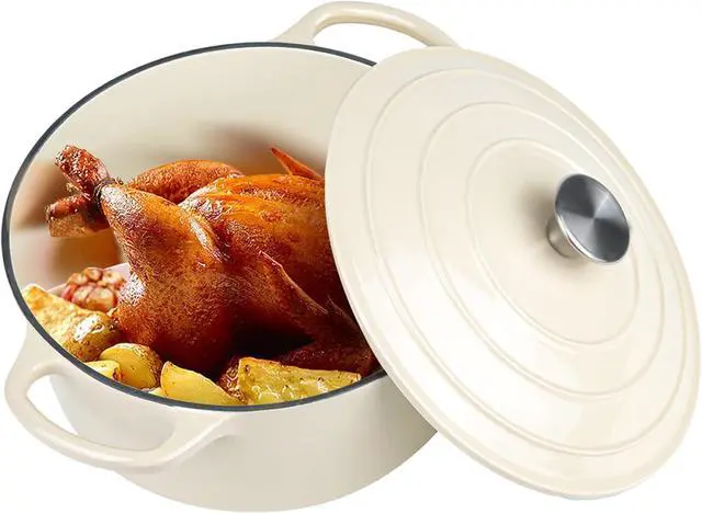 Main image of Miereirl 6 QT Enameled Dutch Oven Pot with Lid, Cast Iron Dutch Oven with Dual Handles for Bread Baking, Cooking, Non-stick Enamel Coated Cookware (Beige)