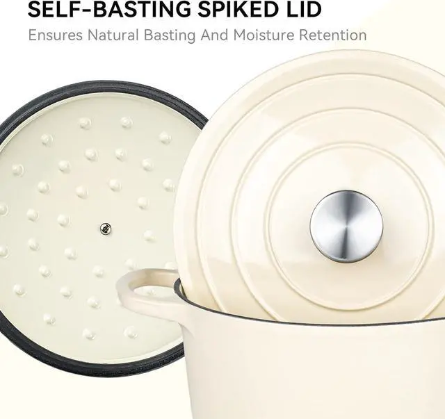 Alt view image 5 of 7 - Miereirl 6 QT Enameled Dutch Oven Pot with Lid, Cast Iron Dutch Oven with Dual Handles for Bread Baking, Cooking, Non-stick Enamel Coated Cookware (Beige)