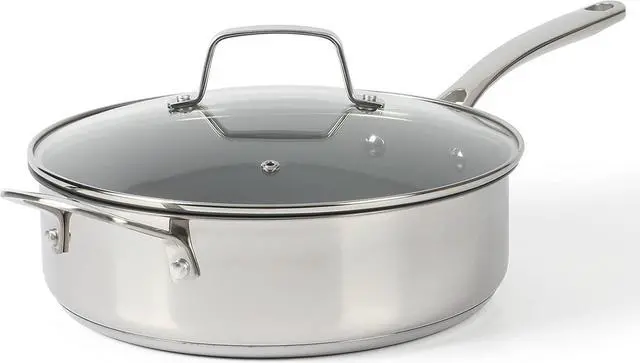 Main image of Martha Stewart Delaroux Stainless Steel 4-Quart PFAs Free Premium Ceramic Nonstick Saute Pan w/Tempered Glass Lid