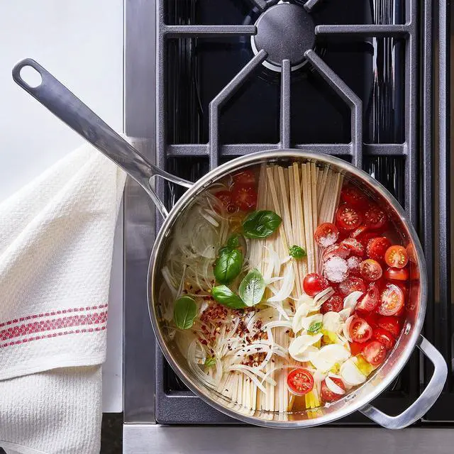 Alt view image 5 of 6 - Martha Stewart Delaroux Stainless Steel 4-Quart PFAs Free Premium Ceramic Nonstick Saute Pan w/Tempered Glass Lid