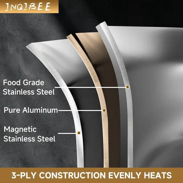 Alt view image 2 of 7 - Inqibee 7 Quarts Tri-Ply Stainless Steel Sauté Pan with Lid,12 Inch Induction Deep Frying Pan, Large Skillet,Jumbo Cooker, Dishwasher and Oven Safe,Detachable Handle.