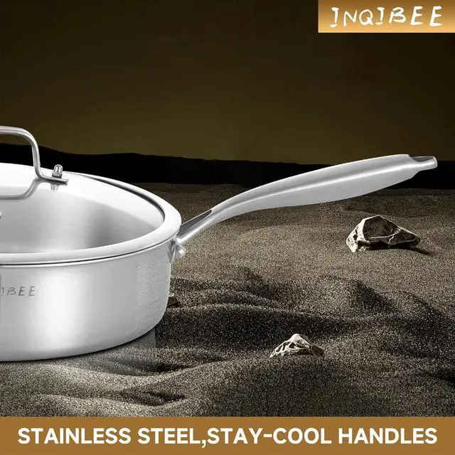 Alt view image 7 of 7 - Inqibee 7 Quarts Tri-Ply Stainless Steel Sauté Pan with Lid,12 Inch Induction Deep Frying Pan, Large Skillet,Jumbo Cooker, Dishwasher and Oven Safe,Detachable Handle.