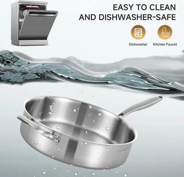 Alt view image 5 of 7 - Inqibee 7 Quarts Tri-Ply Stainless Steel Sauté Pan with Lid,12 Inch Induction Deep Frying Pan, Large Skillet,Jumbo Cooker, Dishwasher and Oven Safe,Detachable Handle.