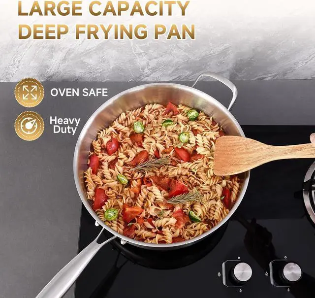 Alt view image 4 of 7 - Inqibee 7 Quarts Tri-Ply Stainless Steel Sauté Pan with Lid,12 Inch Induction Deep Frying Pan, Large Skillet,Jumbo Cooker, Dishwasher and Oven Safe,Detachable Handle.
