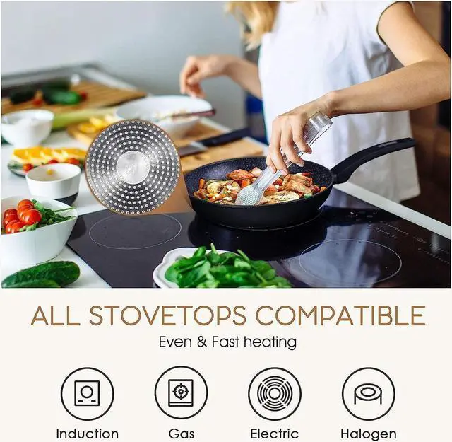 Alt view image 2 of 7 - KOCH SYSTEME CS CSK 11+12in Nonstick Frying Pan Sets With Glass Lids-Cookware Sets With Stone-Derived Ultra Nonstick Coating,100% PFOA&APEO Free,Induction Available Frying Skillets,Wok Pans,4PC,Black